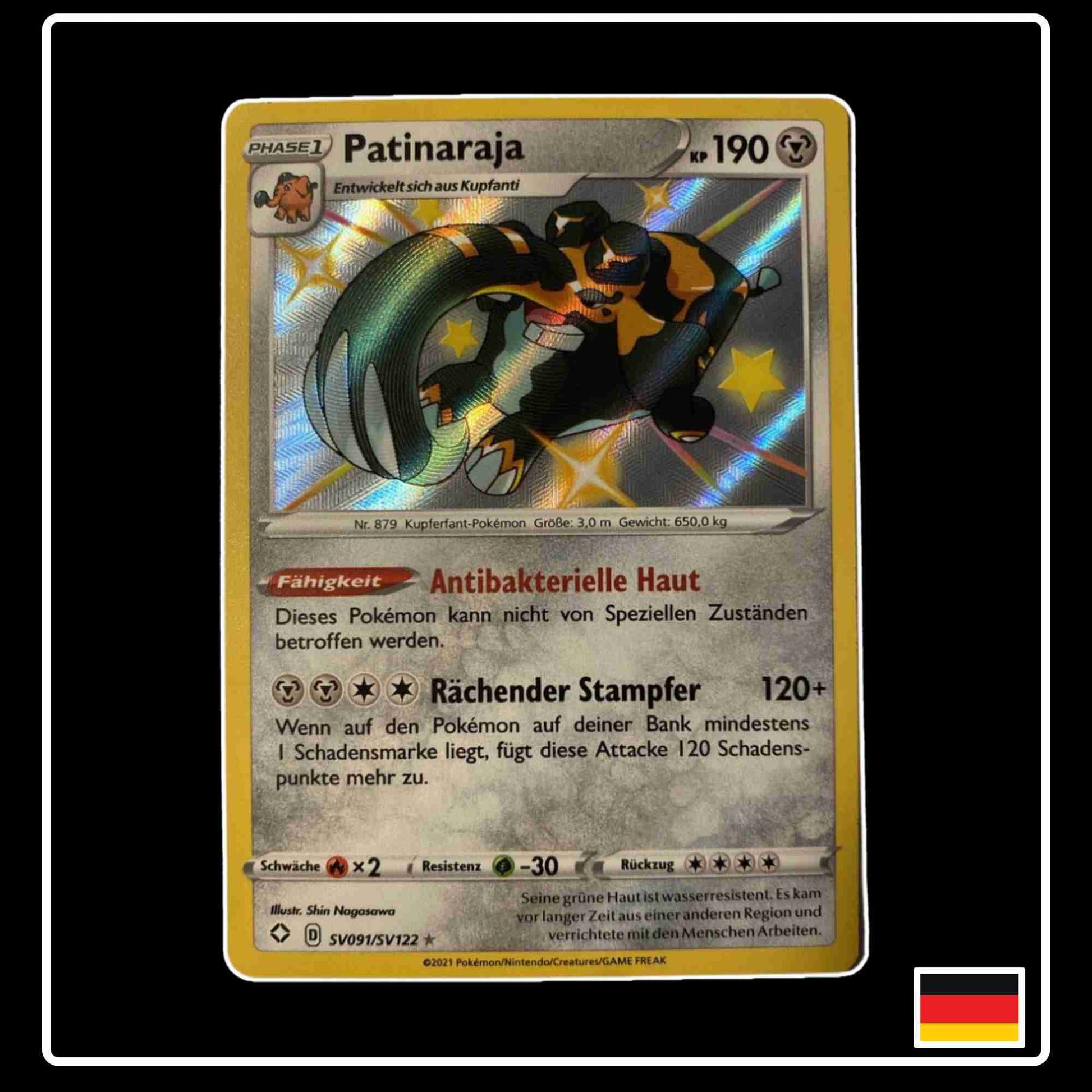 Pokemon Karte Patinaraja Shiny SV091/SV122 aus dem Schwert & Schild Set Glänzendes Schicksal