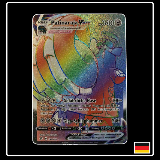 Pokemon Karte Patinaraja VMAX Rainbow 199/192 aus dem Schwert & Schild Set Clash der Rebellen