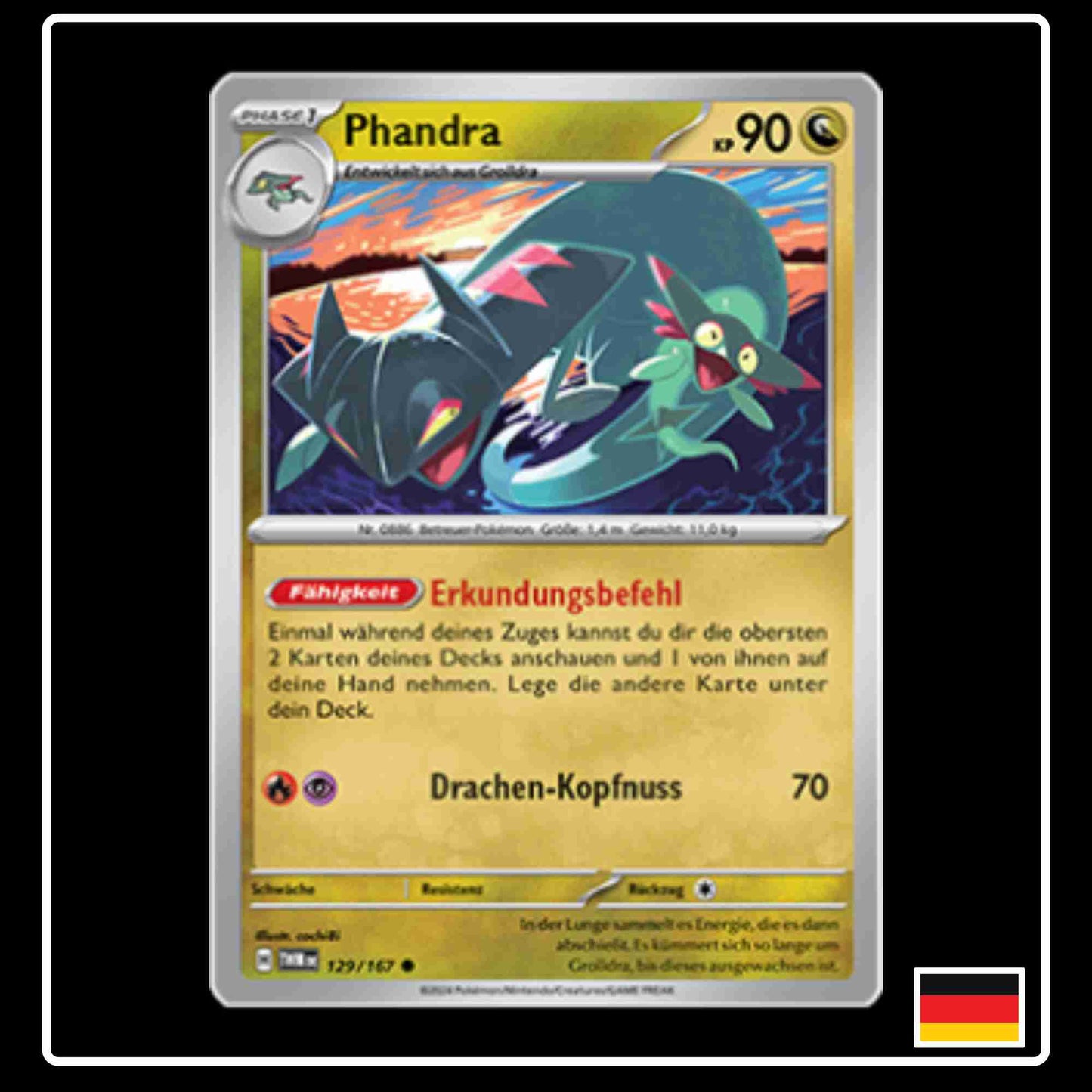 Phandra Pokemon Karte 129/167 aus dem Set Maskerade im Zwielicht