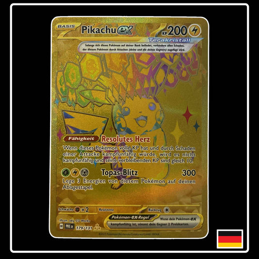 Pikachu GOLD Hyper Rare Pokémon Karte – Prismatische Entwicklungen, Deutsch, holografisch, selten