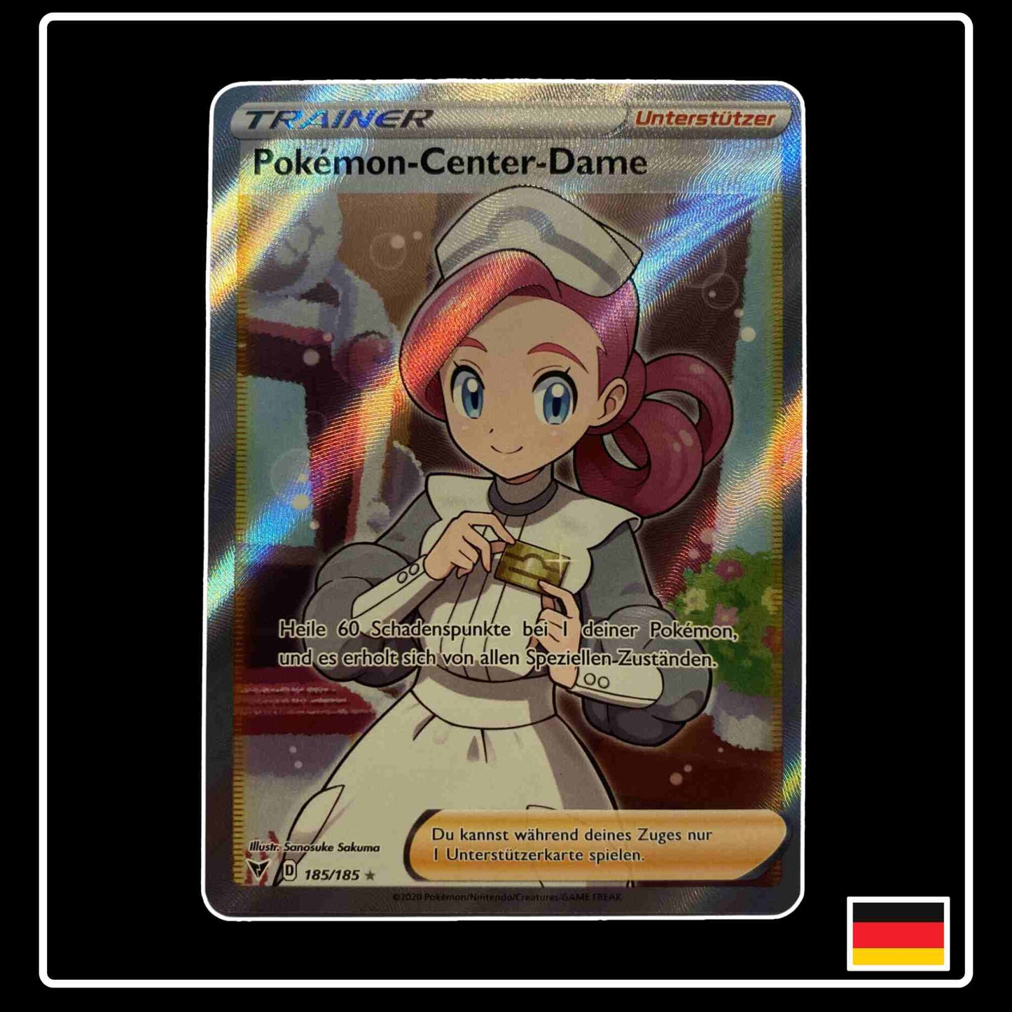 Pokemon Karte Pokémon-Center-Dame Full Art 185/185 aus dem Schwert & Schild Set Farbenschock