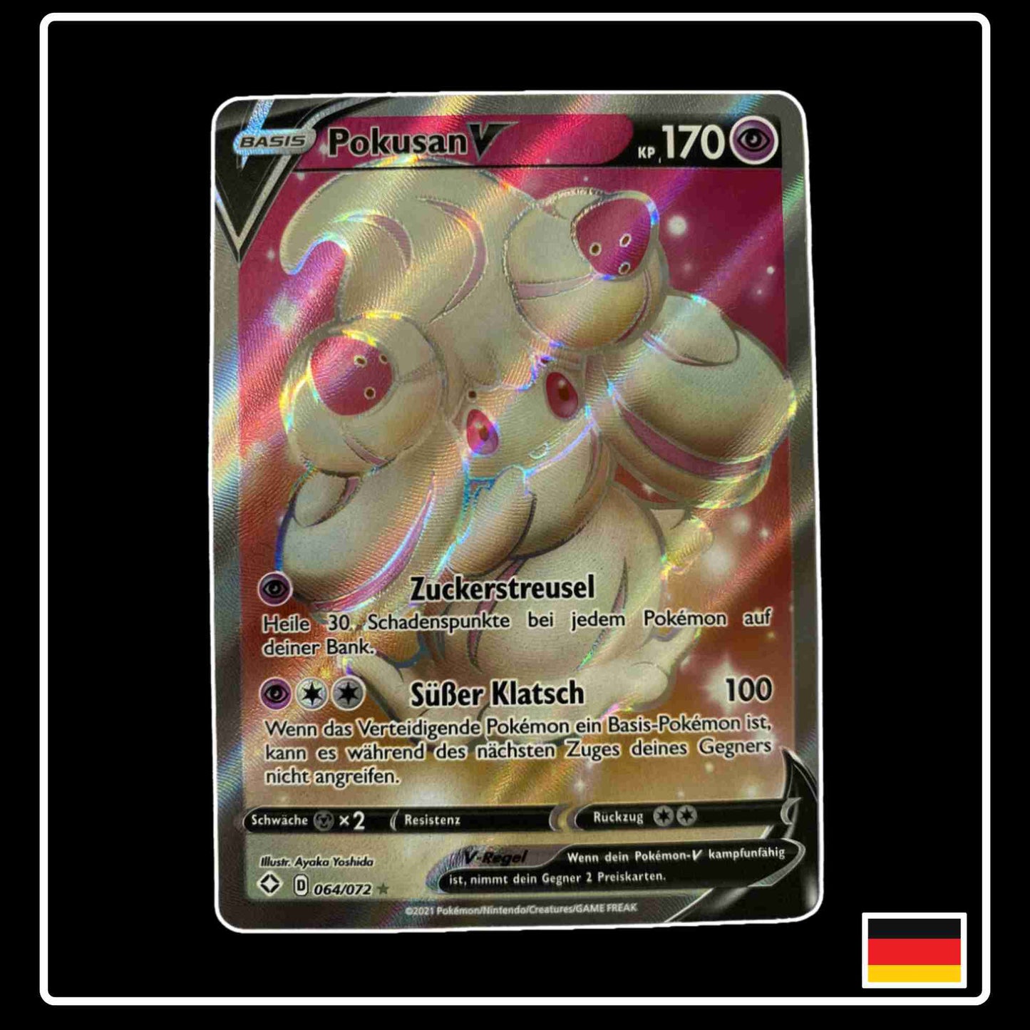 Pokemon Karte Pokusan V Full Art 064/072 aus dem Schwert & Schild Set Glänzendes Schicksal