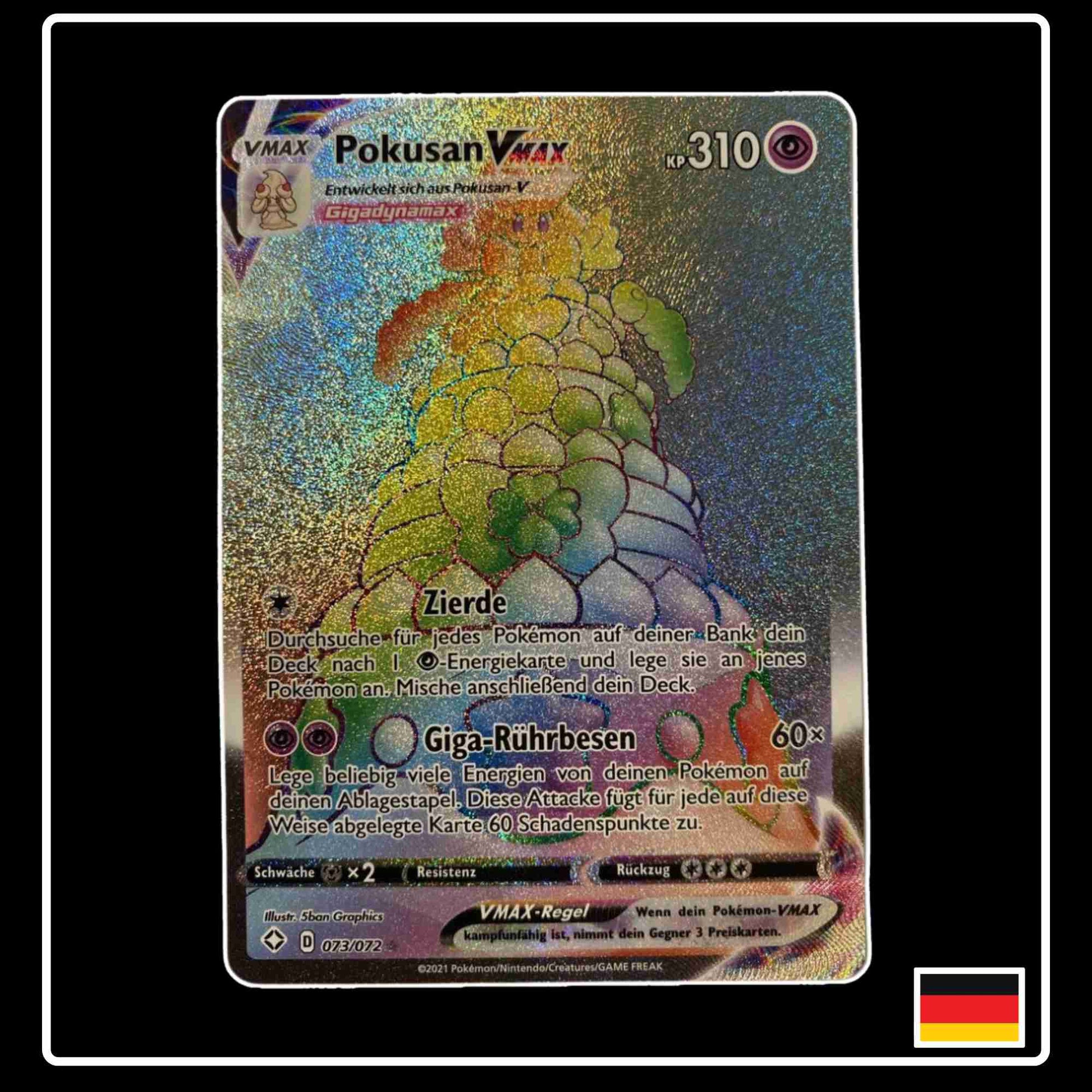 Pokemon Karte Pokusan VMAX Rainbow 073/072 aus dem Schwert & Schild Set Glänzendes Schicksal