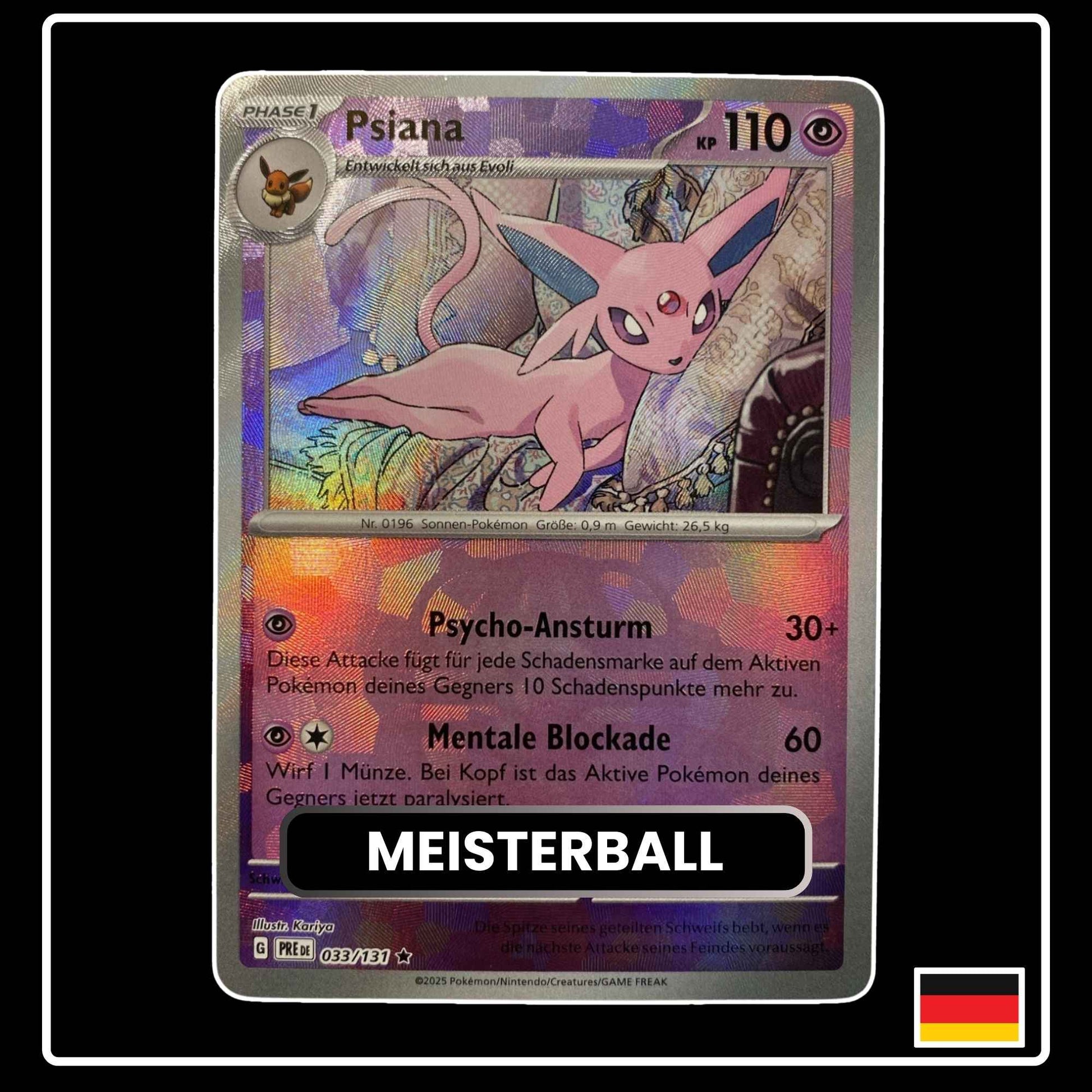 Psiana Meisterball Pokémon Karte – Prismatische Entwicklungen, Deutsch, holografisch, selten
