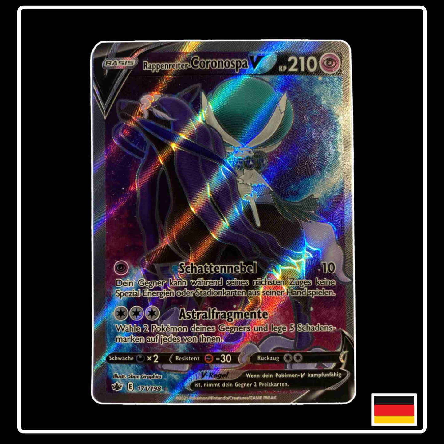 Pokemon Karte Rappenreiter-Coronospa V Full Art 171/198 aus dem Schwert & Schild Set Schaurige Herrschaft