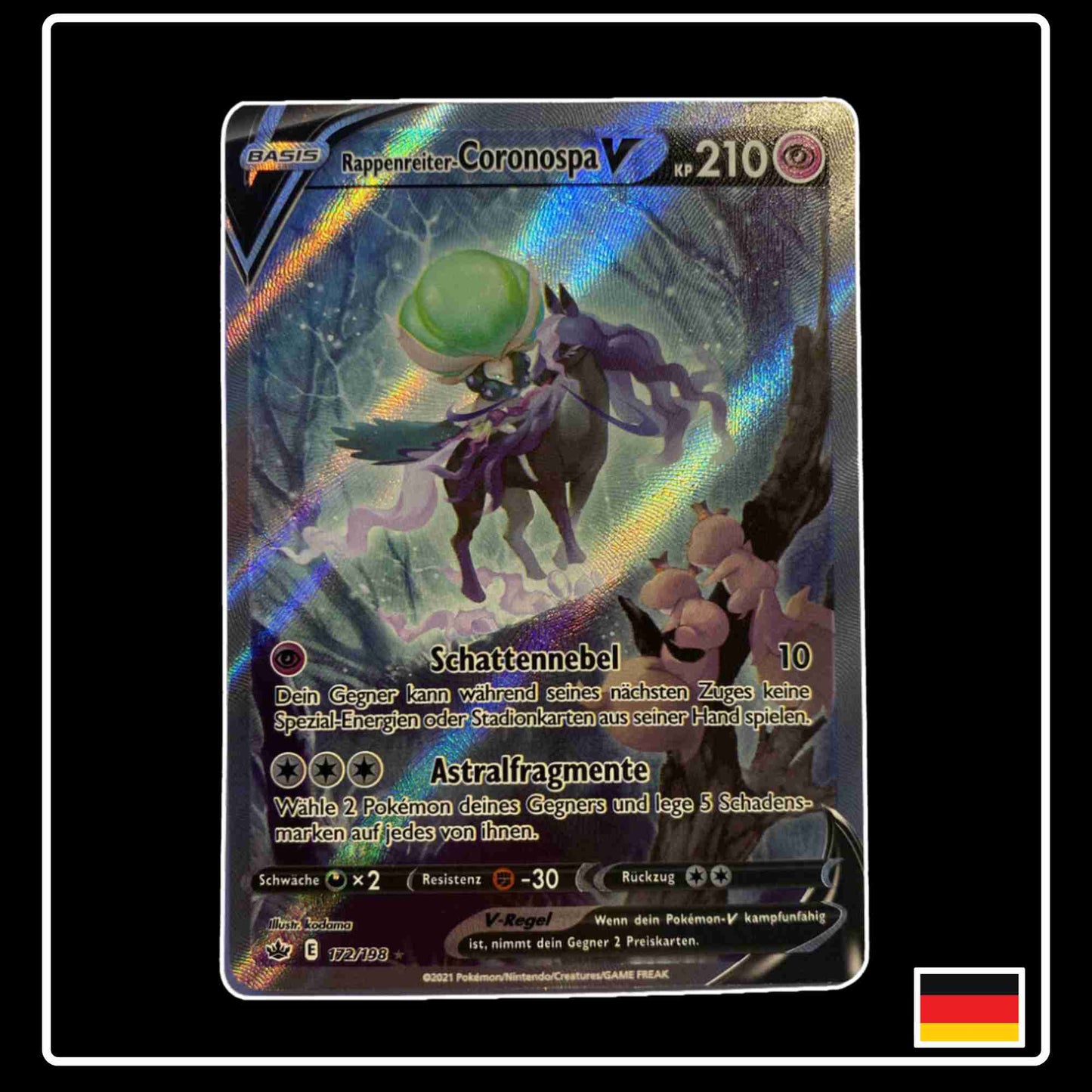 Pokemon Karte Rappenreiter-Coronospa V Alt Art 172/198 aus dem Schwert & Schild Set Schaurige Herrschaft