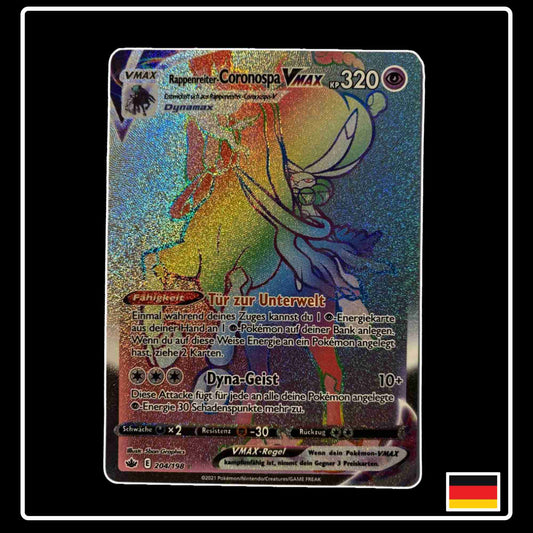 Pokemon Karte Rappenreiter-Coronospa VMAX Rainbow 204/198 aus dem Schwert & Schild Set Schaurige Herrschaft