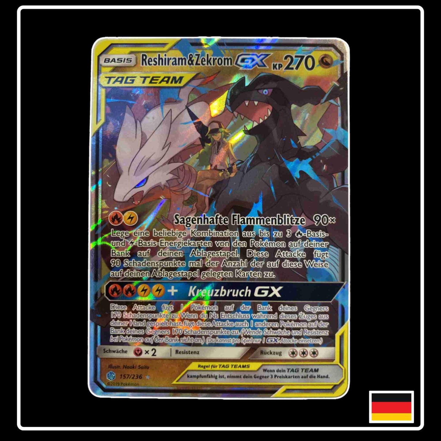 Pokemon Karte Reshiram & Zekrom TAG TEAM GX 157/236 aus dem Sonne & Mond Welten im Wandel