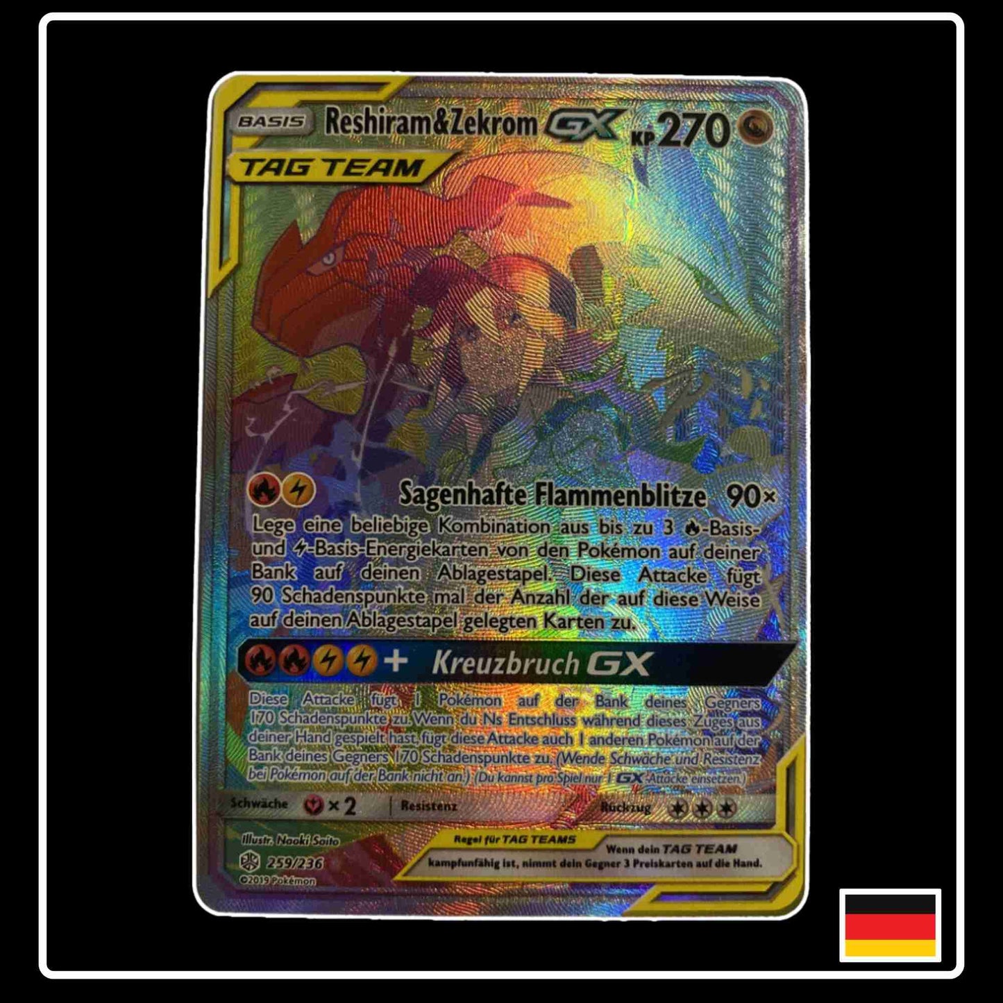 Reshiram & Zekrom GX Rainbow 259/236 Welten im Wandel