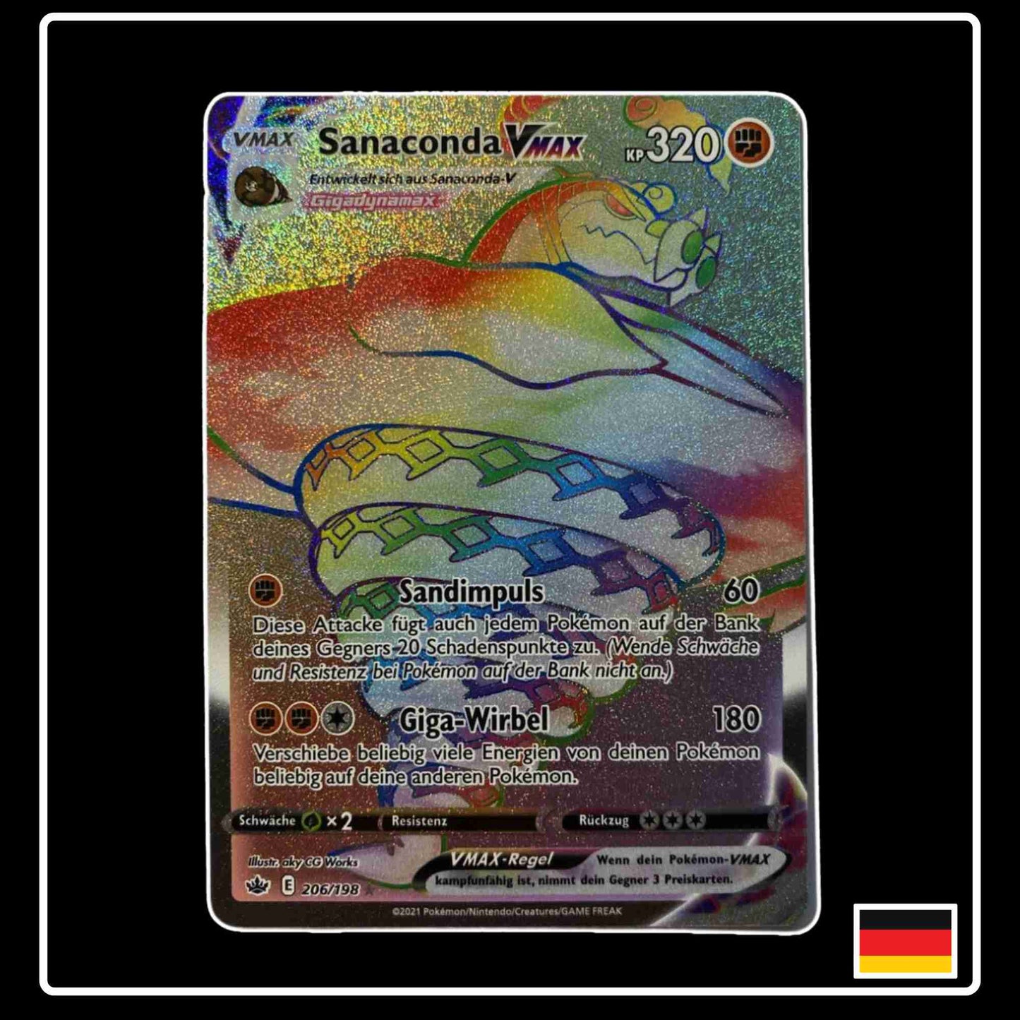 Pokemon Karte Sanaconda VMAX Rainbow 206/198 aus dem Schwert & Schild Set Schaurige Herrschaft