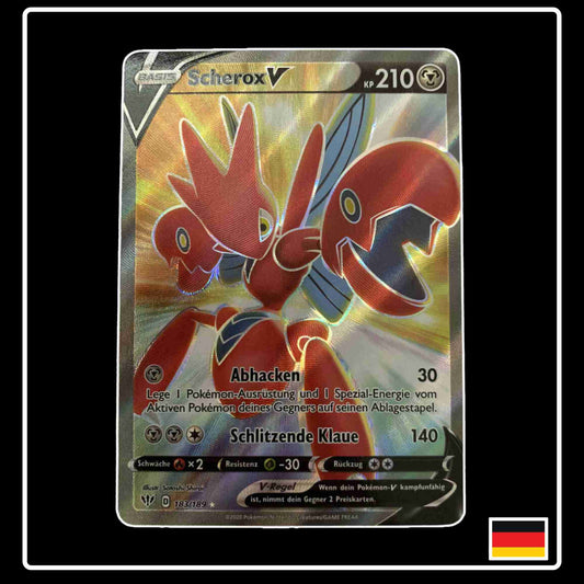 Pokemon Karte Scherox V Full Art 183/189 aus dem Schwert & Schild Set Flammende Finsternis