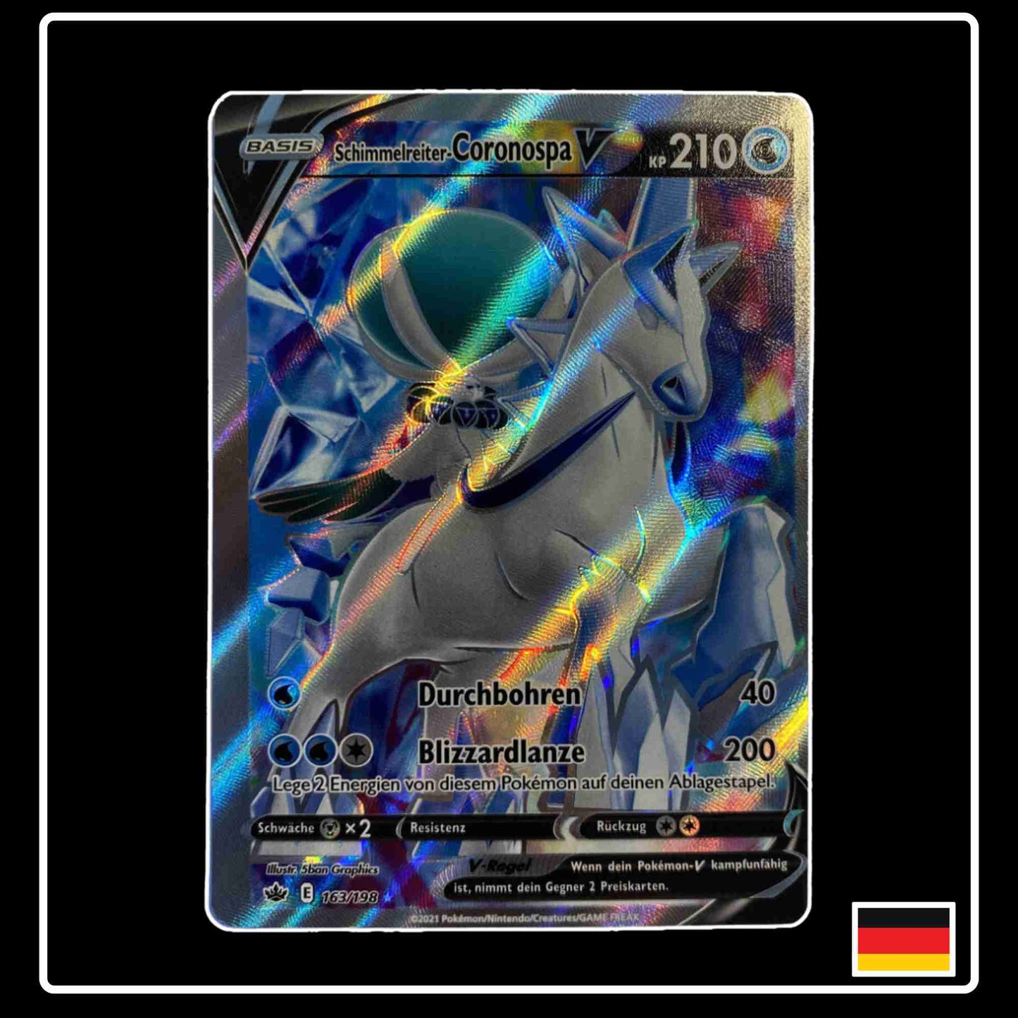 Pokemon Karte Schimmelreiter-Coronospa V Full Art 163/198 aus dem Schwert & Schild Set Schaurige Herrschaft