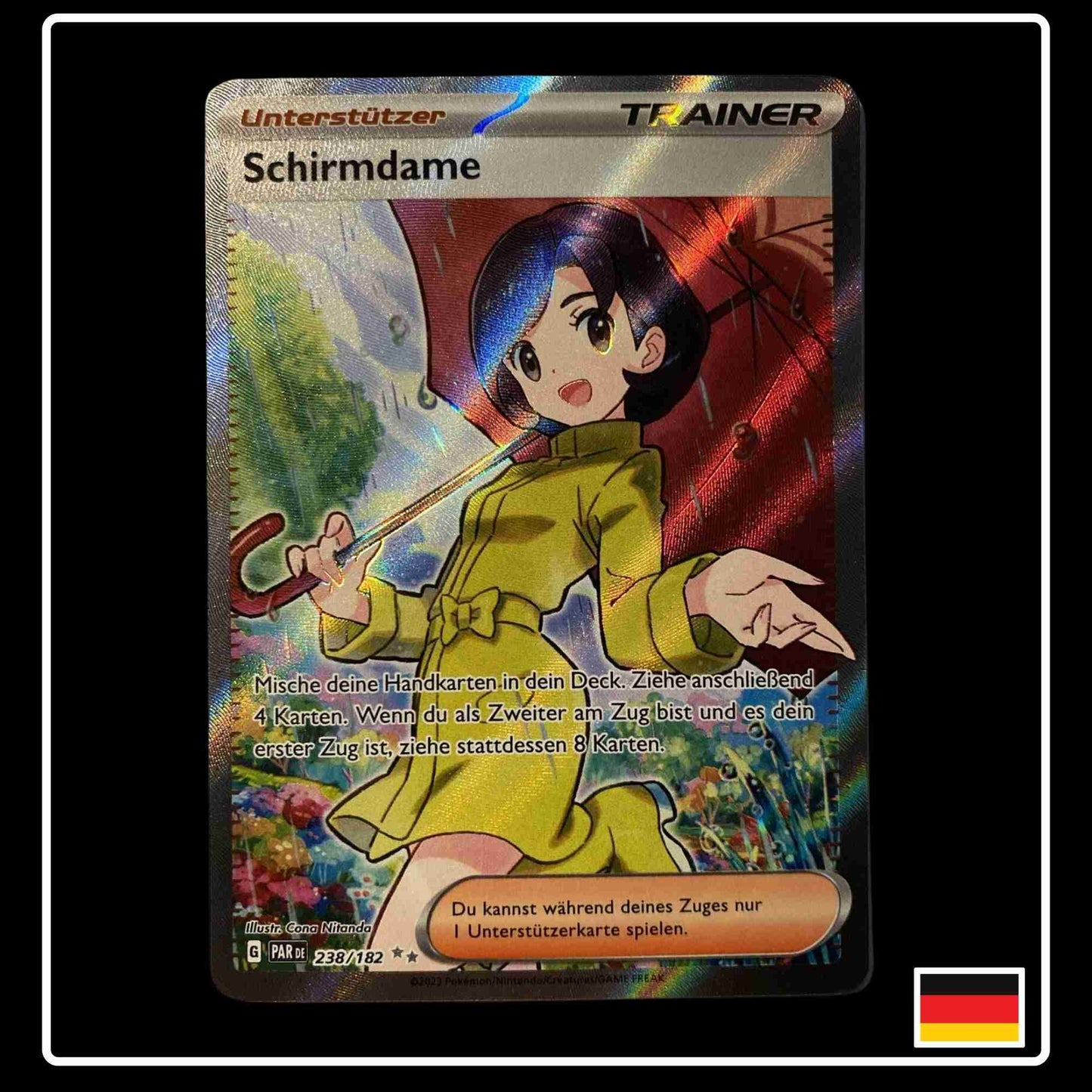 Trainer Schirmdame Pokemon Karte aus dem Set Paradox Rift