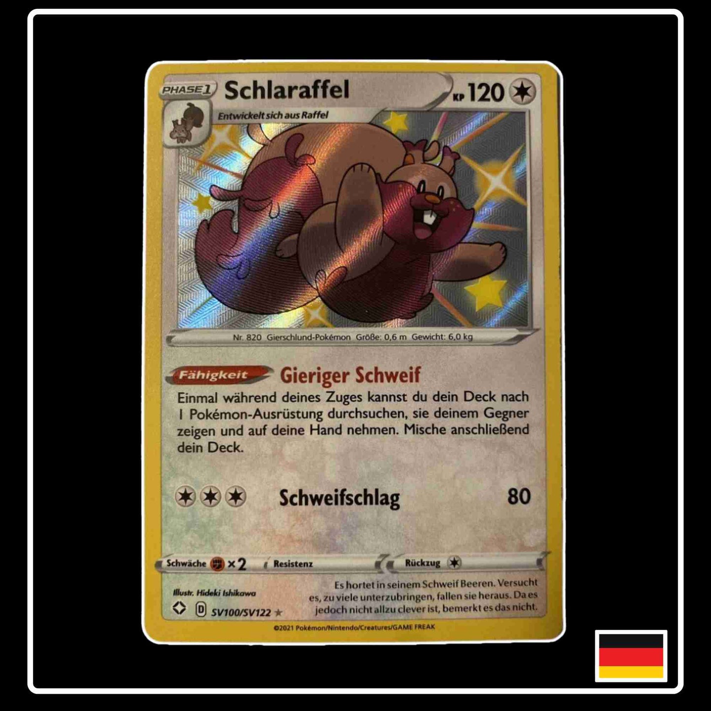 Pokemon Karte Schlaraffel Shiny SV100/SV122 aus dem Schwert & Schild Set Glänzendes Schicksal