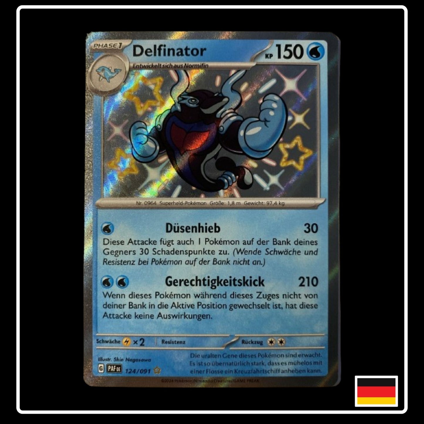 Shiny Delfinator Pokemon Karte aus Paldeas Schicksale in Deutsch