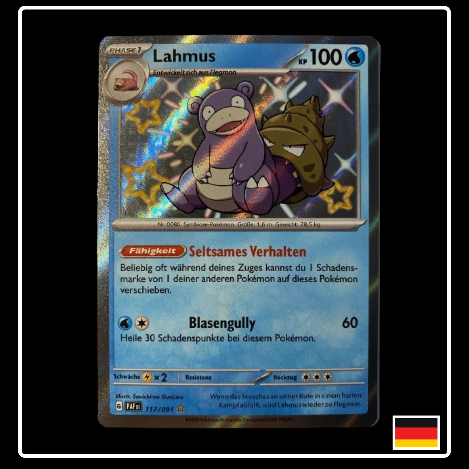 Shiny Lahmus Pokemon Karte aus Paldeas Schicksale