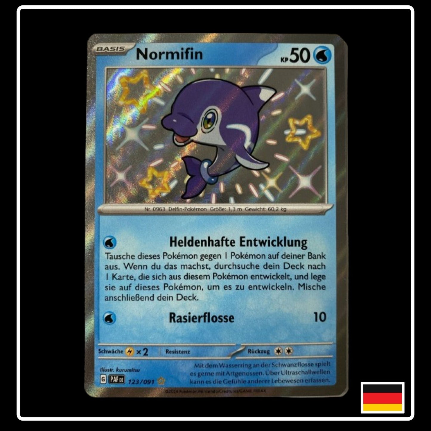 Shiny Normifin Pokemon Karte aus Paldeas Schicksale in Deutsch