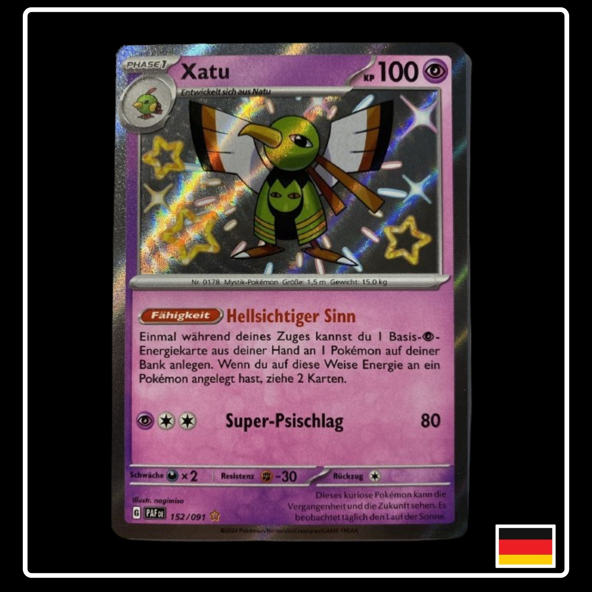 Shiny Xatu Pokemon Karte in Paldeas Schicksale in Deutsch