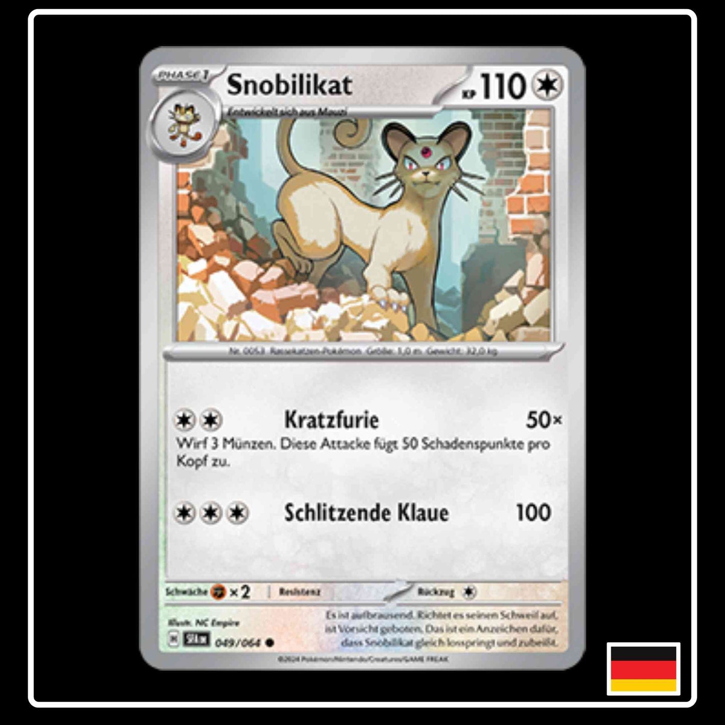 Snobilikat 049/064 Pokemon Karte aus Karmesin und Purpur Nebel der Sagen