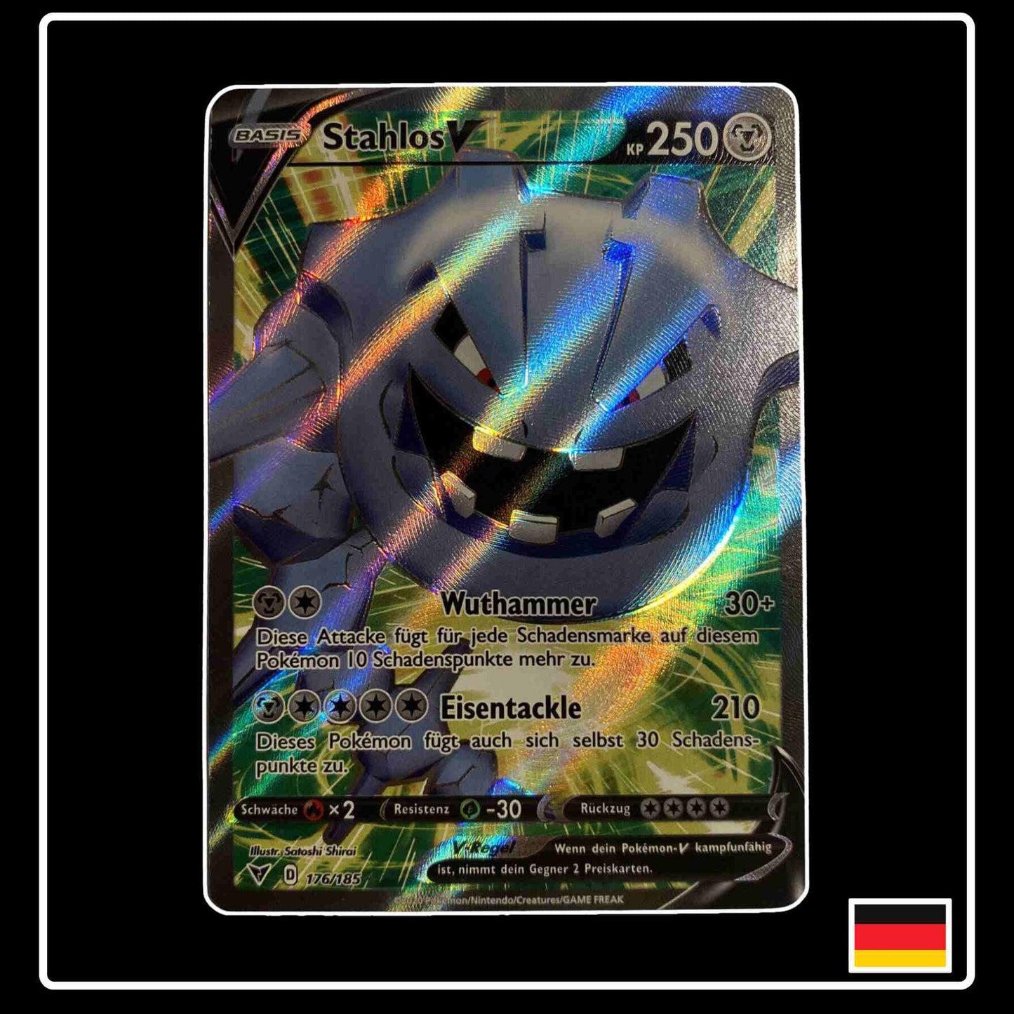 Pokemon Karte Stahlos V Full Art 176/185 aus dem Schwert & Schild Set Farbenschock