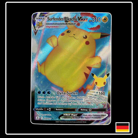 Surfendes Pikachu VMAX 009/025 Reprint Pokemon Karte aus dem Set Celebrations