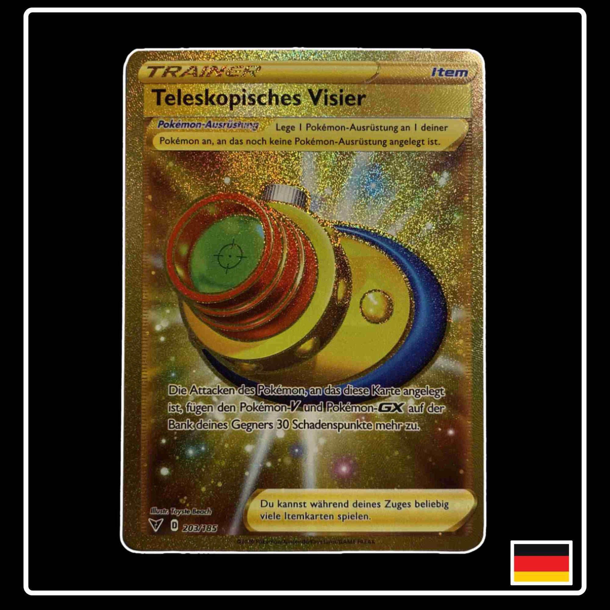 Pokemon Karte Teleskopisches Visier GOLD 203/185 aus dem Schwert & Schild Set Farbenschock