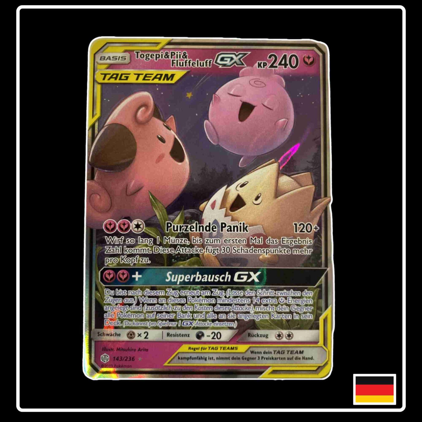 Pokemon Karte Togepi & Pii & Fluffeluff GX 143/236 aus dem Sonne & Mond Welten im Wandel