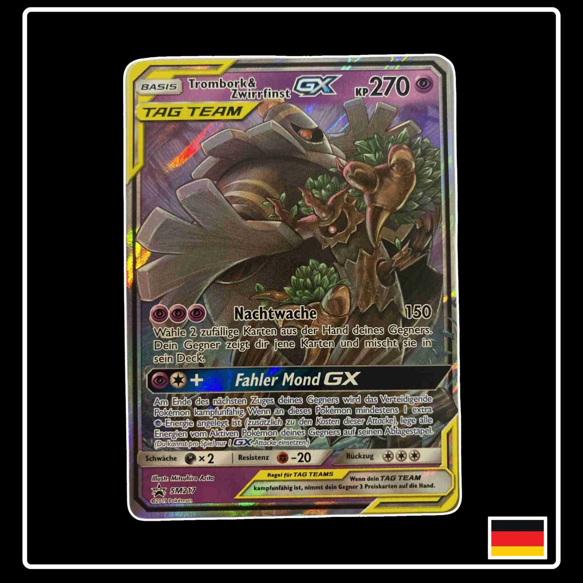 Trombork & Zwirrfinst GX Pokemon Karte SM217 aus dem Set Sonne & Mond