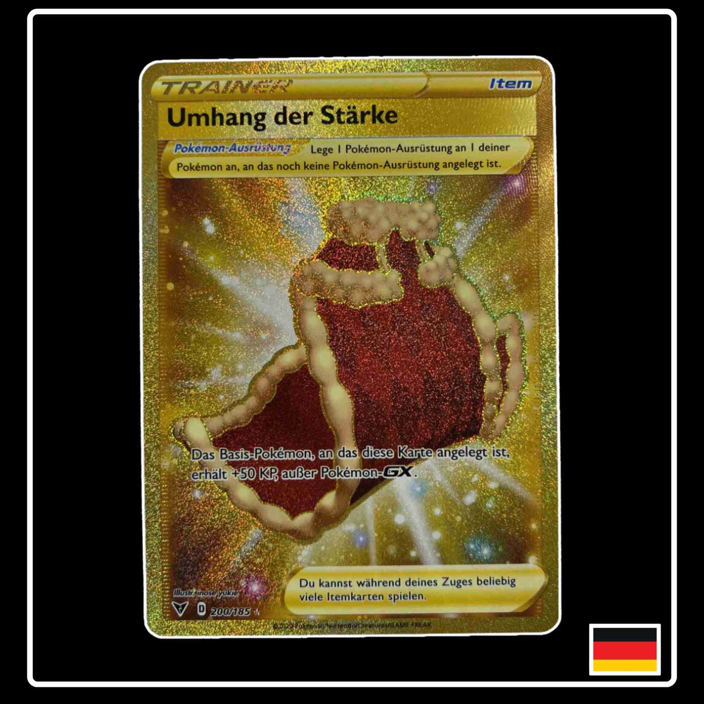 Pokemon Karte Umhang der Stärke GOLD 200/185 aus dem Schwert & Schild Set Farbenschock