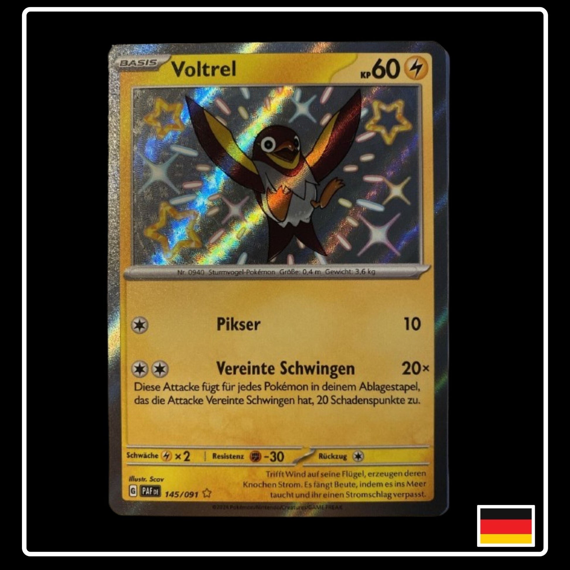 Shiny Voltrel Pokemon Karte aus Paldeas Schicksale auf Deutsch