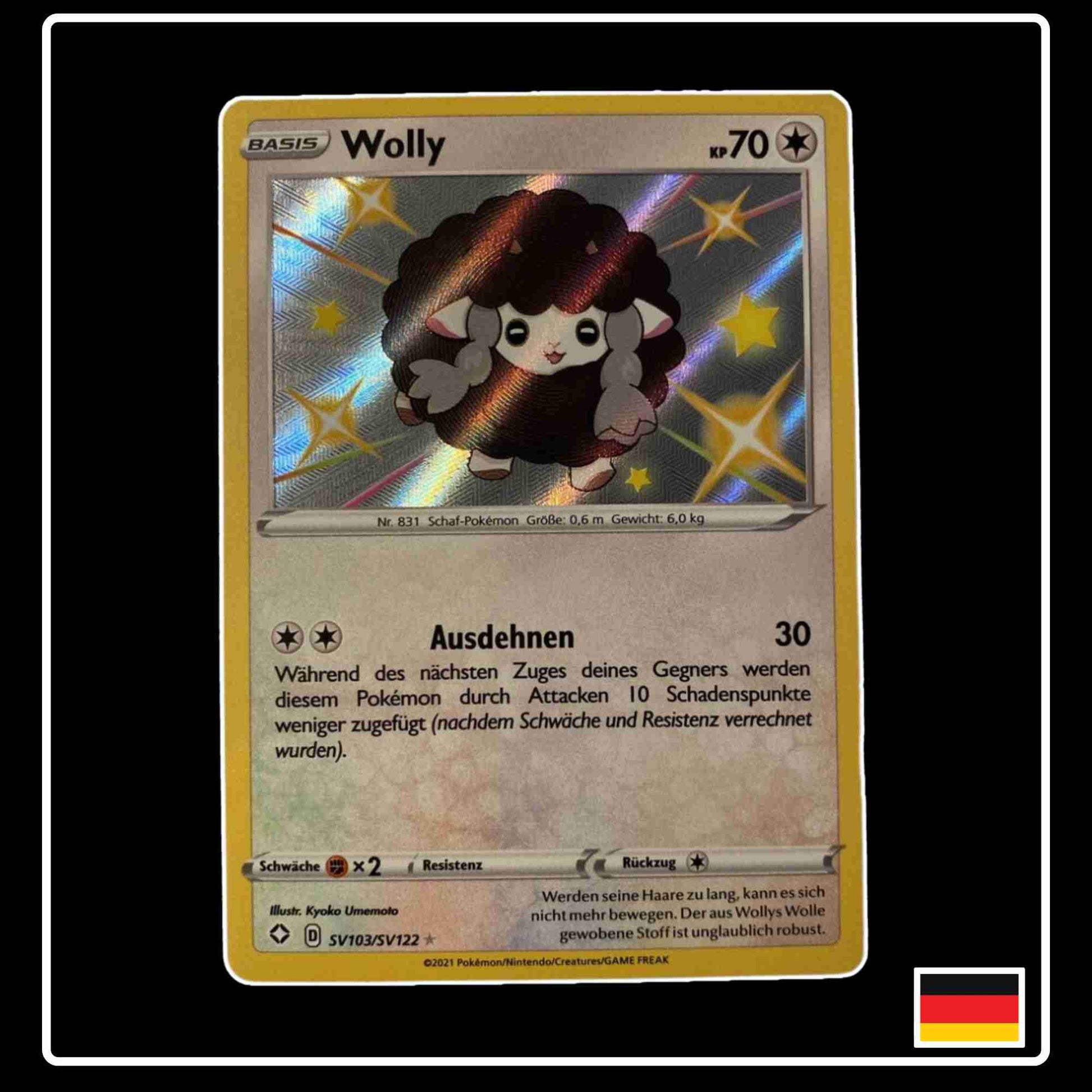 Pokemon Karte Wolly Shiny SV103/SV122 aus dem Schwert & Schild Set Glänzendes Schicksal