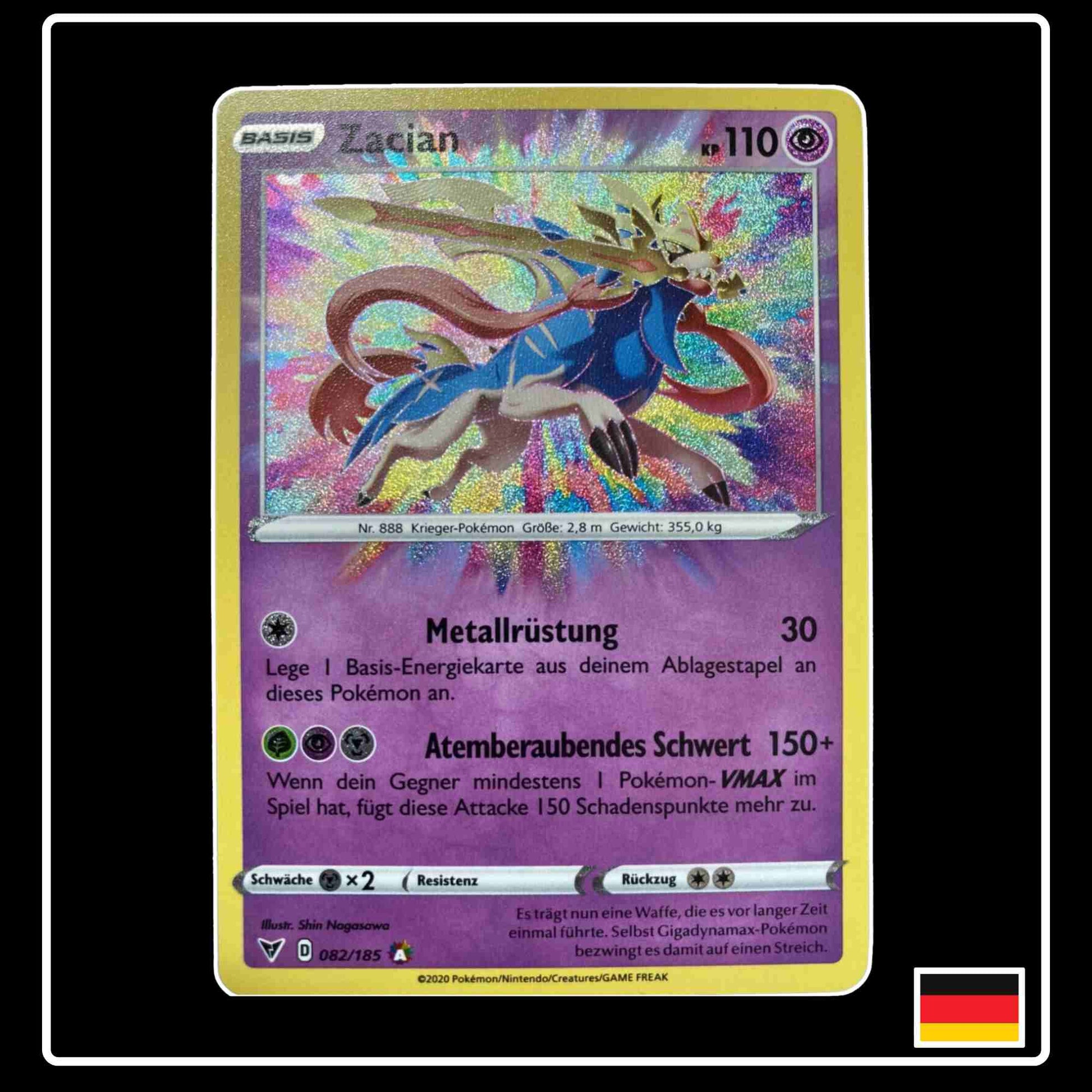 Pokemon Karte Zacian Amazing Rare 082/185 aus dem Schwert & Schild Set Farbenschock