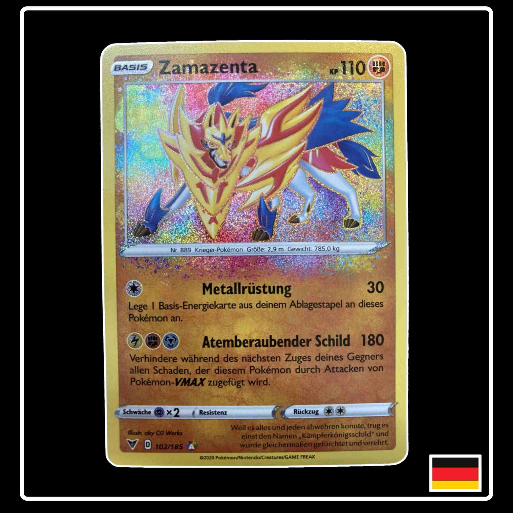 Pokemon Karte Zamazenta Amazing Rare 102/185 aus dem Schwert & Schild Set Farbenschock