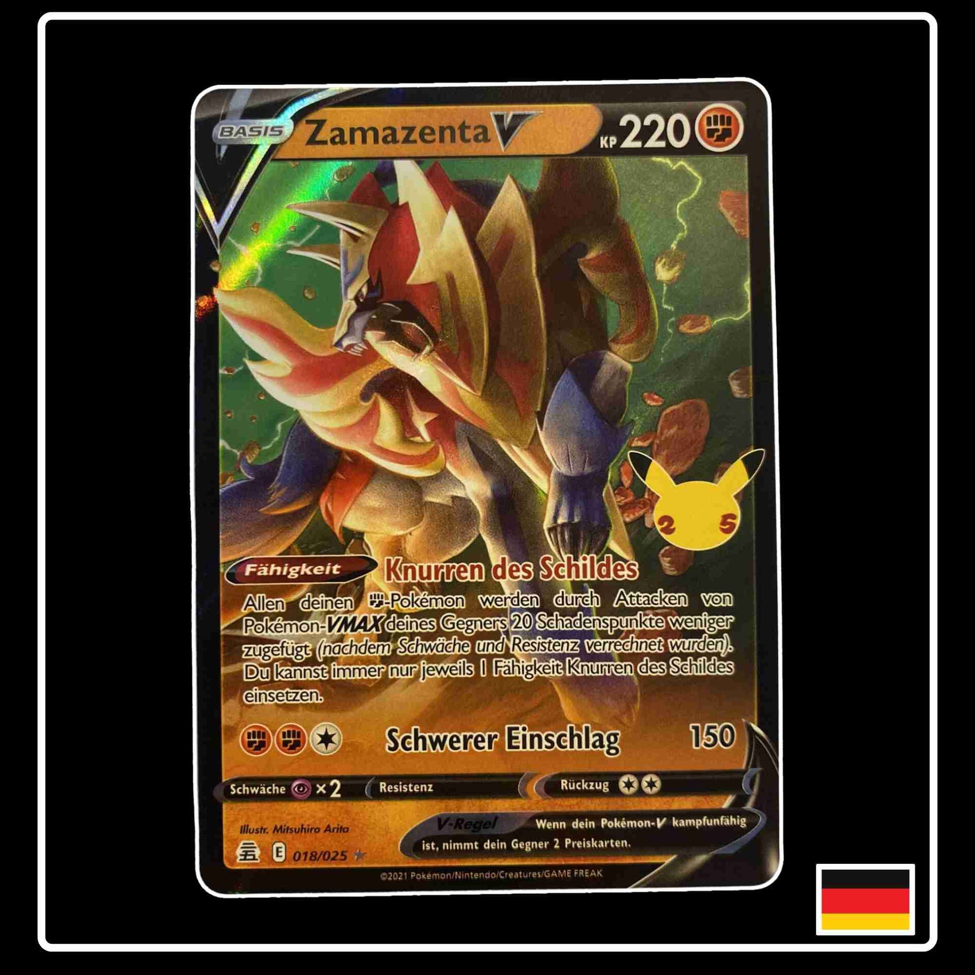 Zamazenta V 018/025 Reprint Pokemon Karte aus dem Set Celebrations