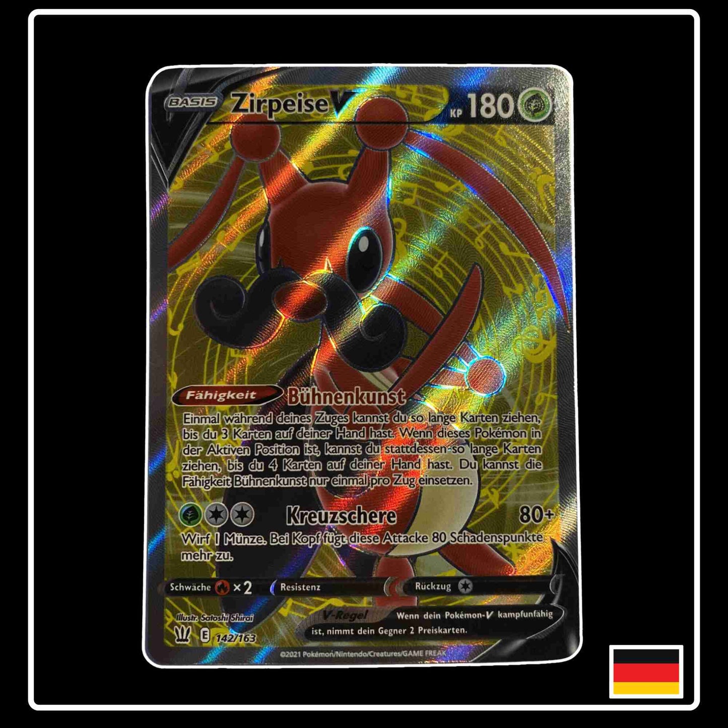 Pokemon Karte Zirpeise V Full Art 142/163 aus dem Schwert & Schild Set Kampfstile