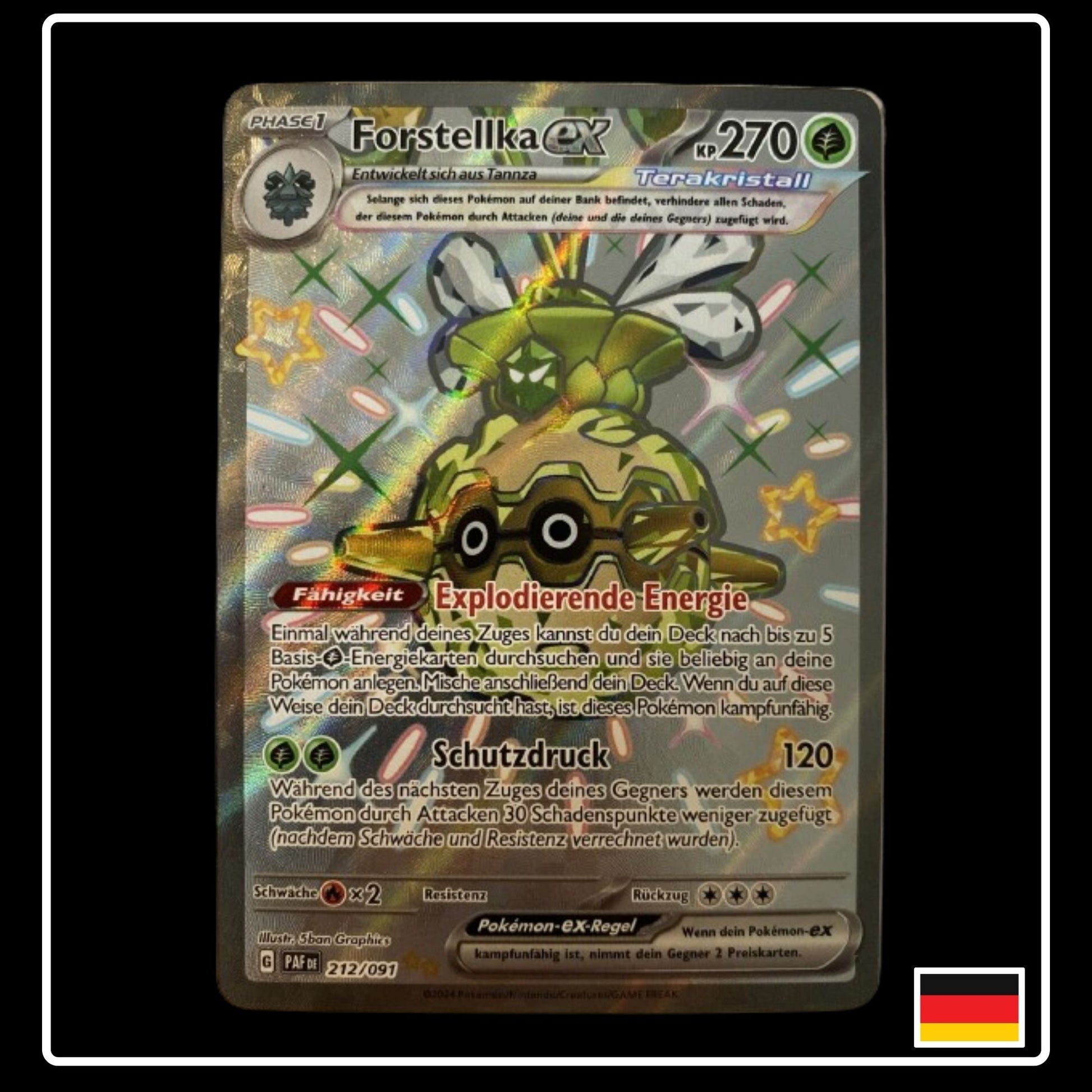 Pokemon Karte Forstellka Shiny ex aus Paldeads Schicksale auf Deutsch und Selten