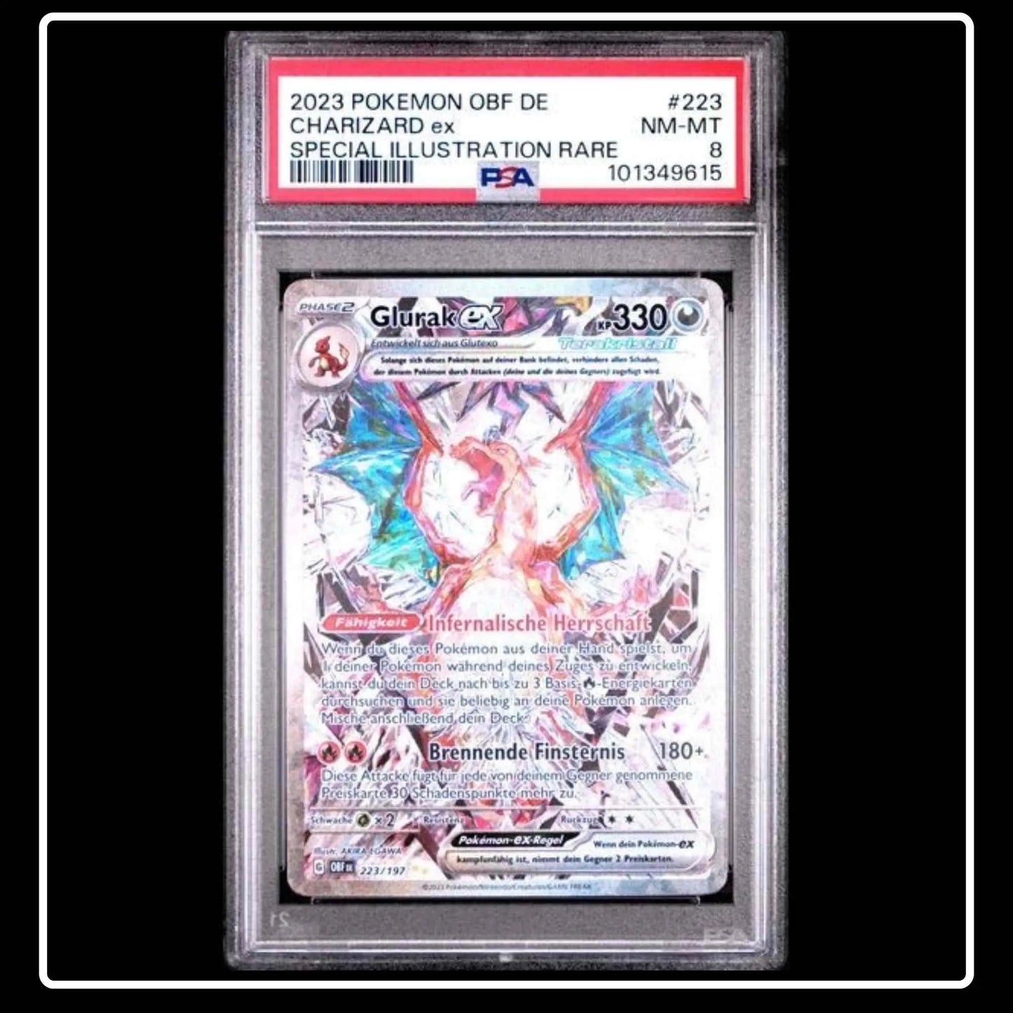Glurak ex SIR 223/197 Pokemon Obsidianflammen PSA 8