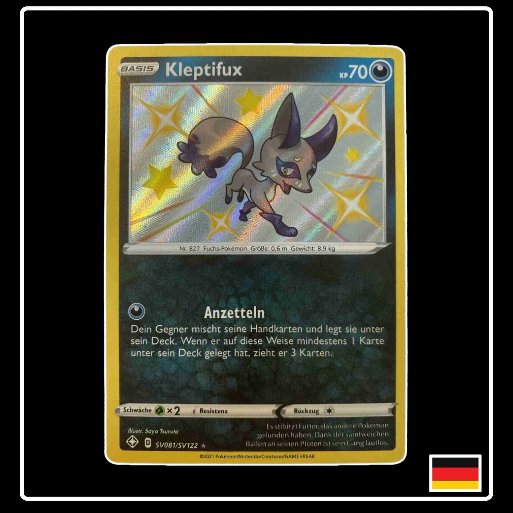 Pokemon Karte Kleptifux Shiny SV081/SV122 aus dem Schwert & Schild Set Glänzendes Schicksal