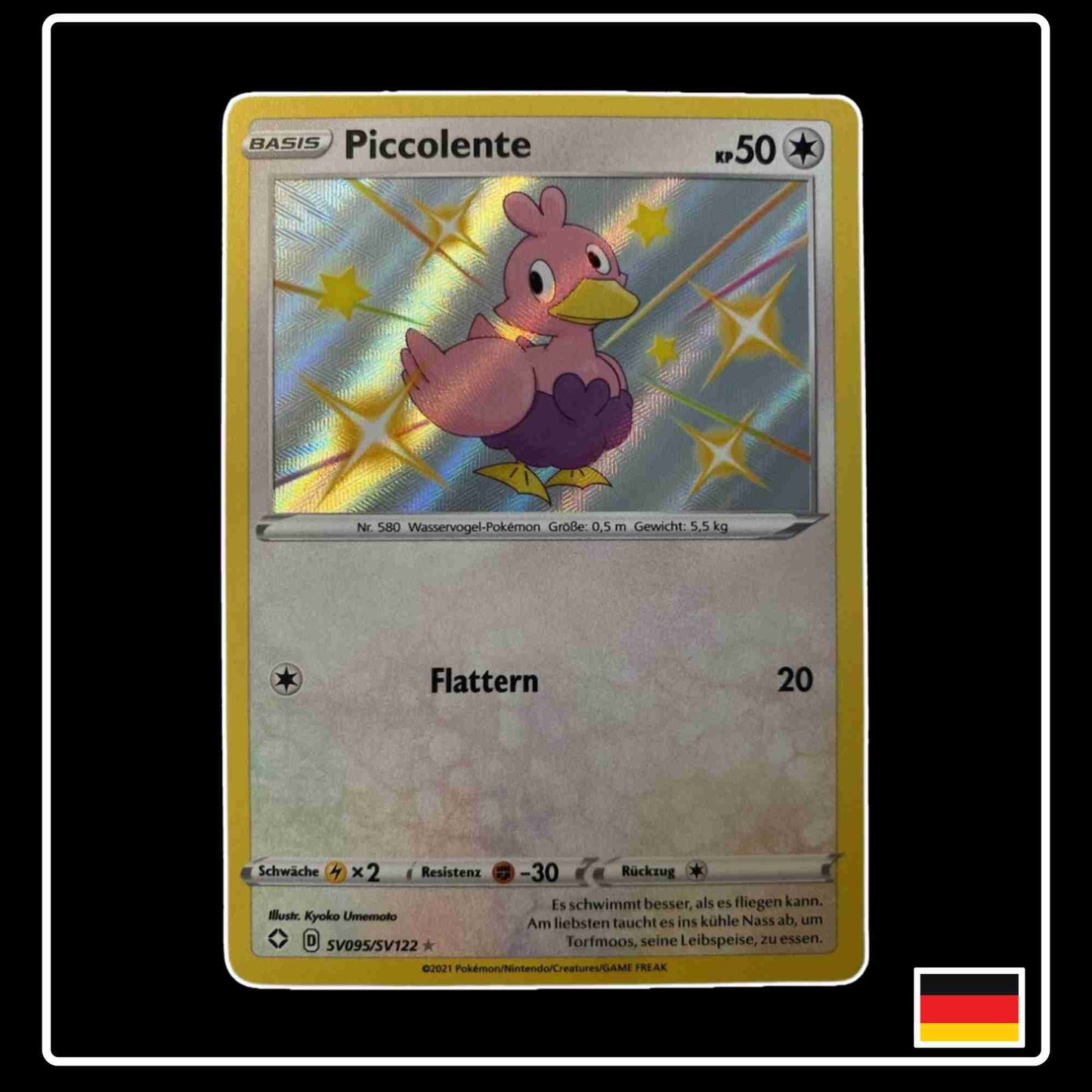 Pokemon Karte Piccolente Shiny SV095/SV122 aus dem Schwert & Schild Set Glänzendes Schicksal